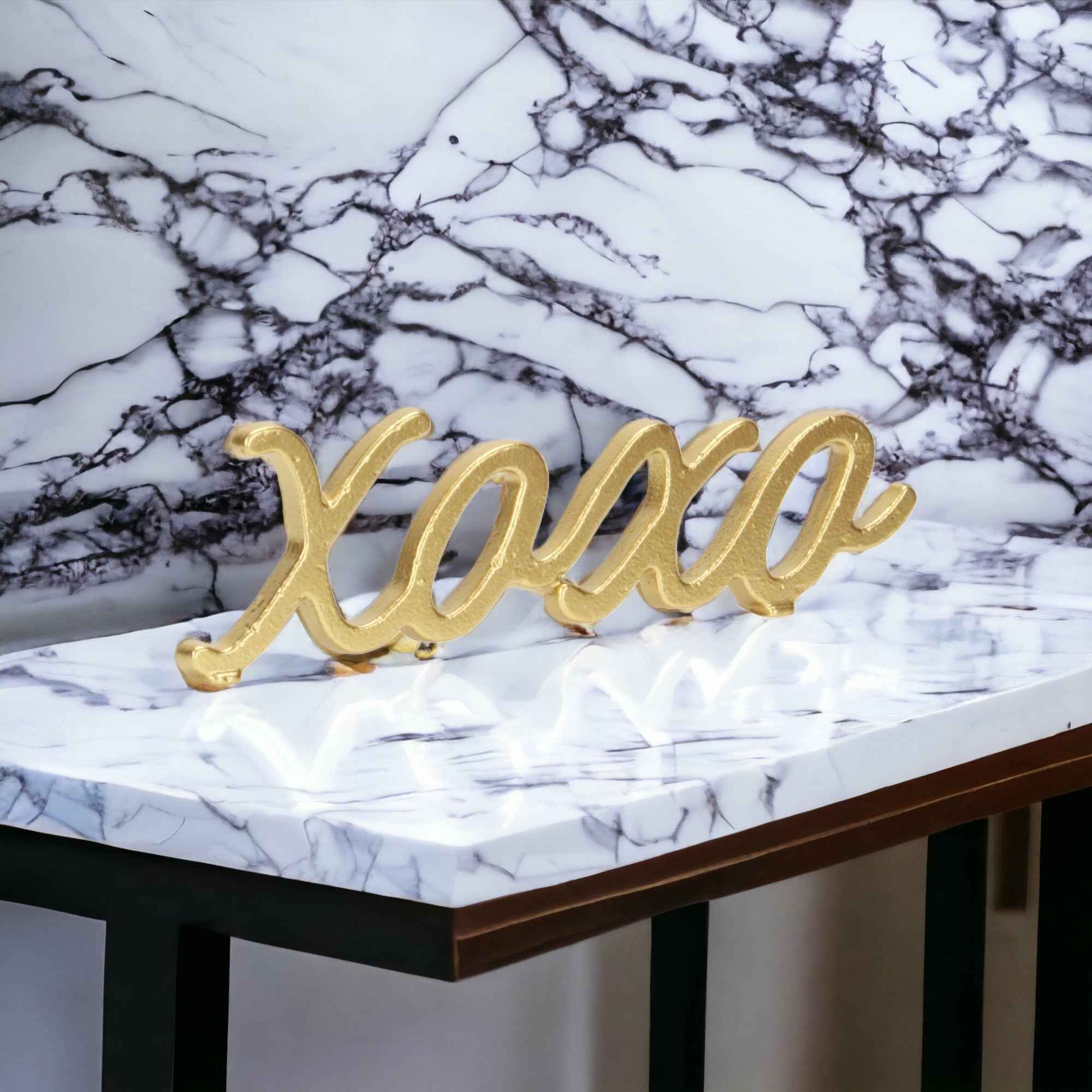 3" Gold Cast Iron Hand Painted XOXO Sentiment Tabletop Sculpture