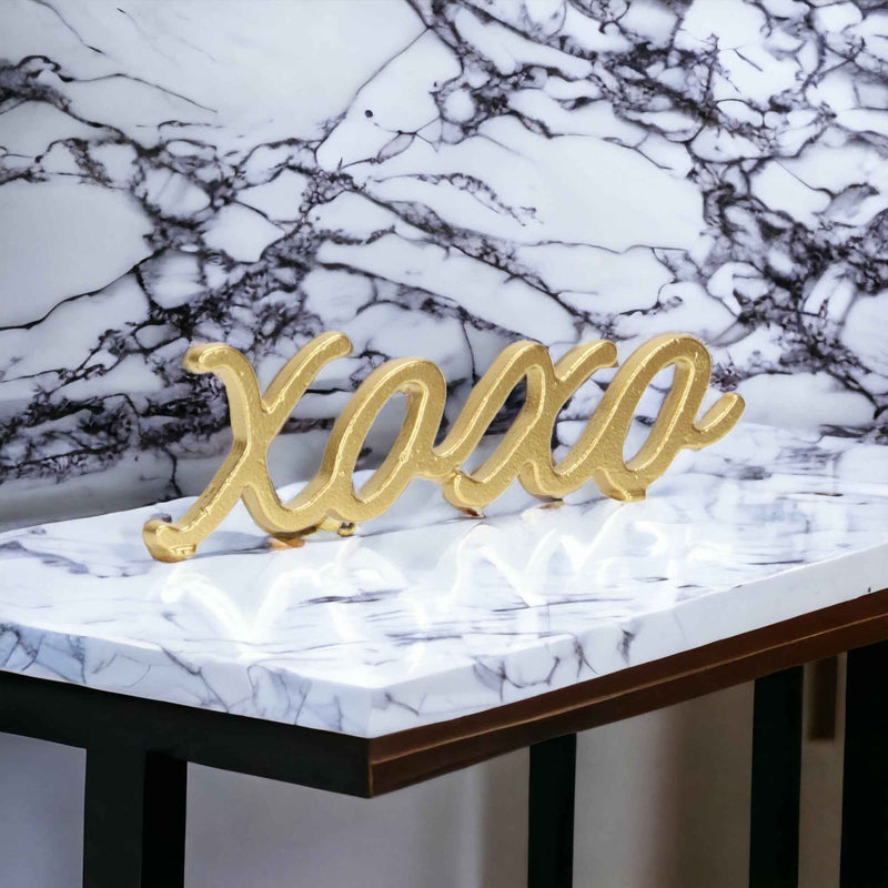 3" Gold Cast Iron Hand Painted XOXO Sentiment Tabletop Sculpture