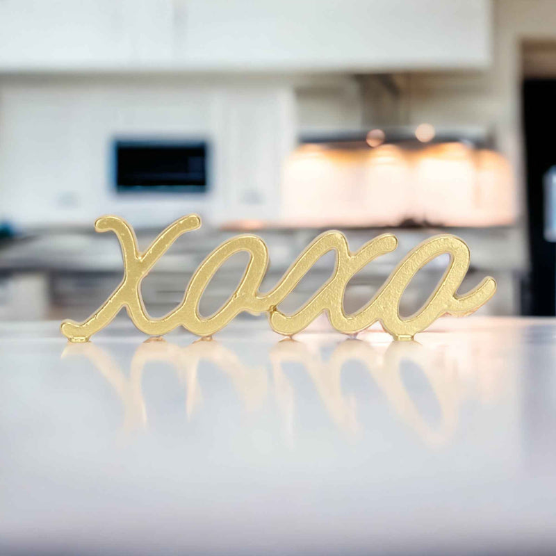 3" Gold Cast Iron Hand Painted XOXO Sentiment Tabletop Sculpture
