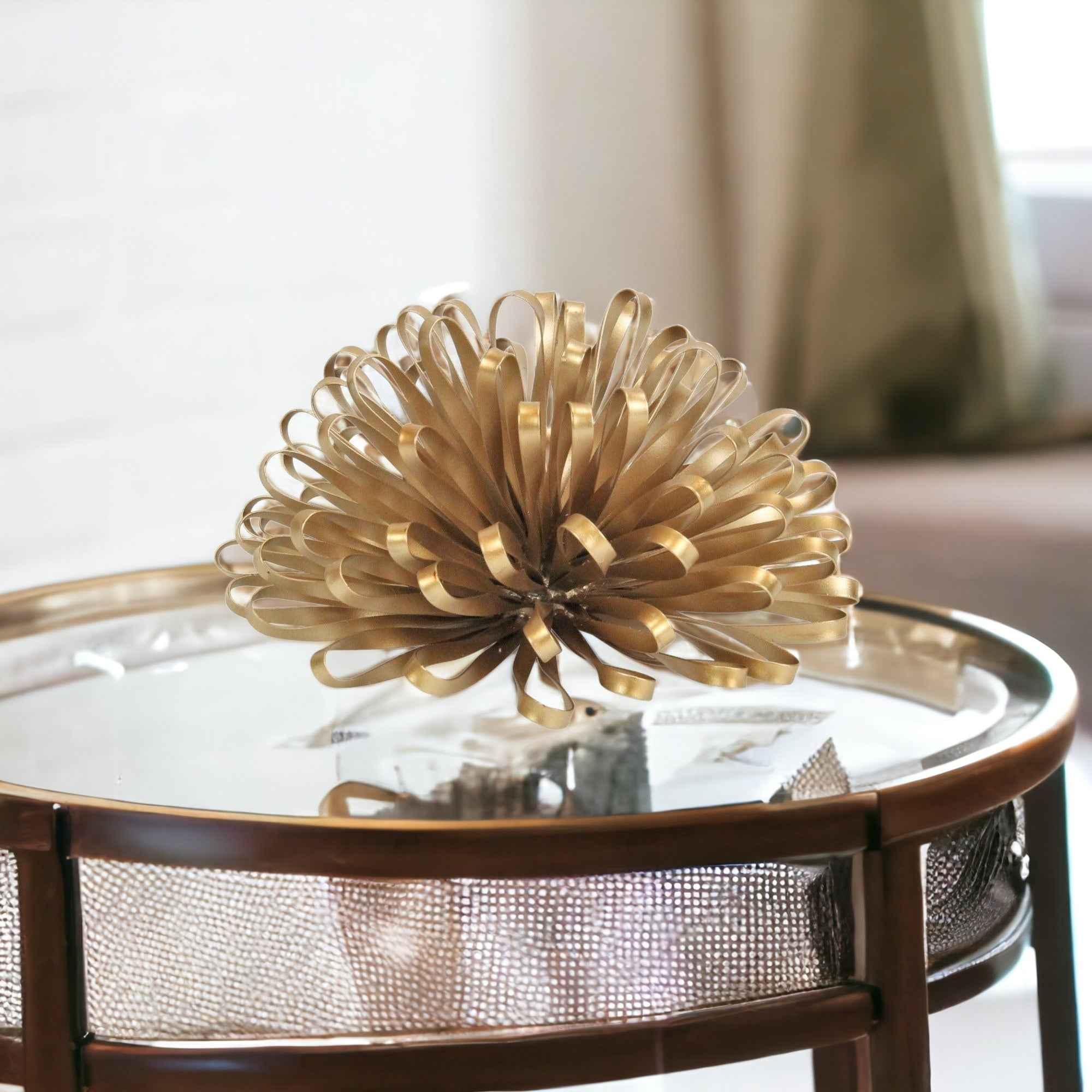 4" Gold Metal Abstract Bloom Painted Sculpture