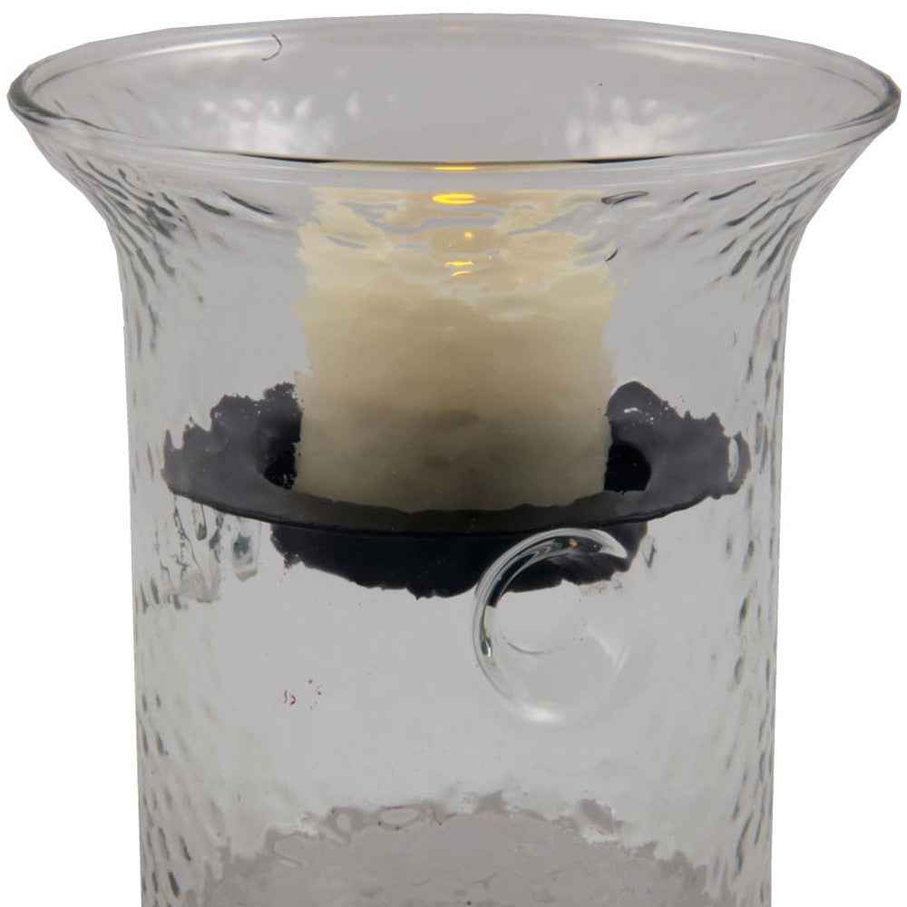 4" Clear Hammered Glass Tabletop Hurricane Candle Holder With Candle