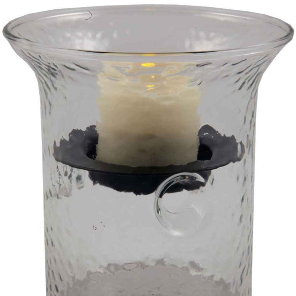 4" Clear Hammered Glass Tabletop Hurricane Candle Holder With Candle