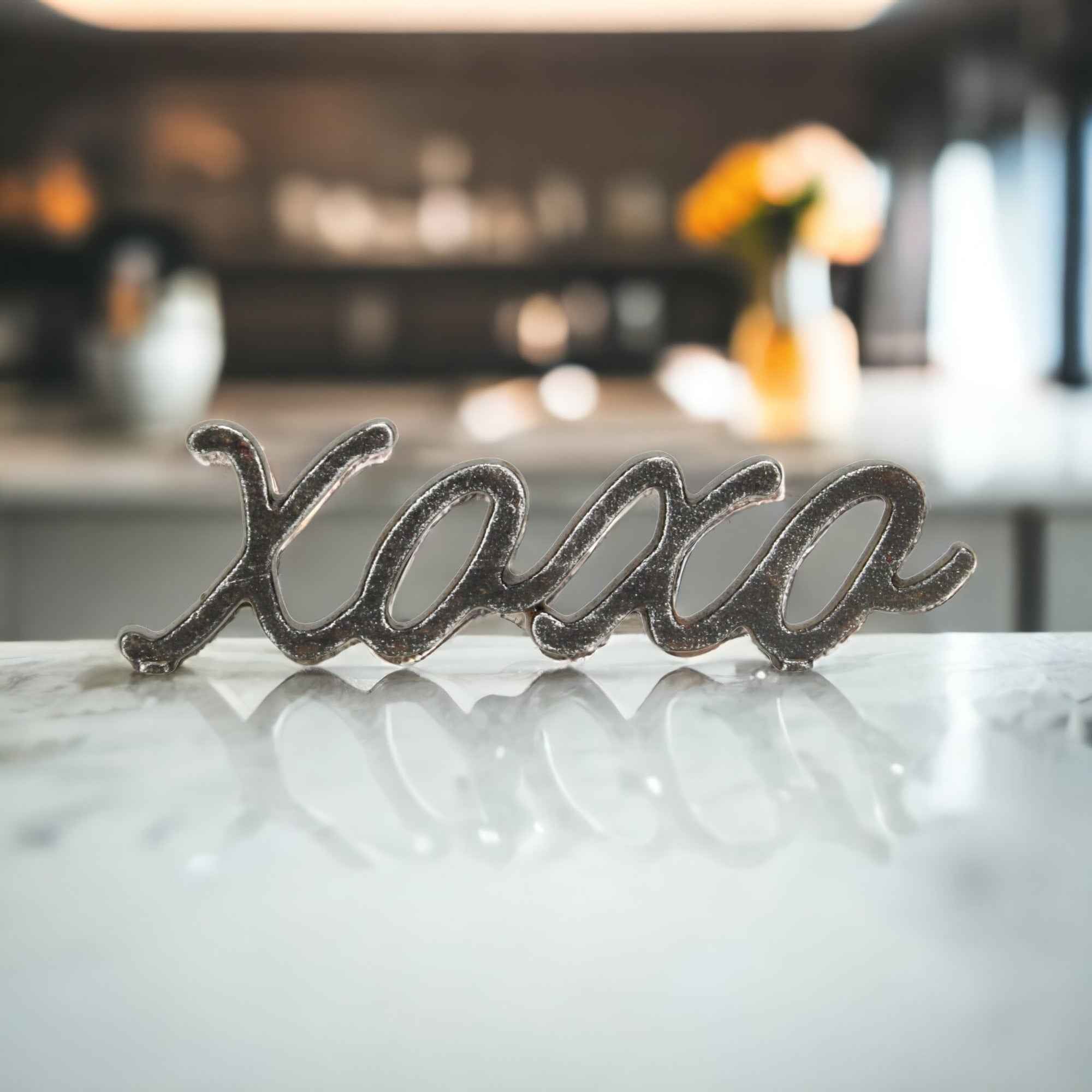 3" Black Cast Iron Hand Painted XOXO Sentiment Tabletop Sculpture