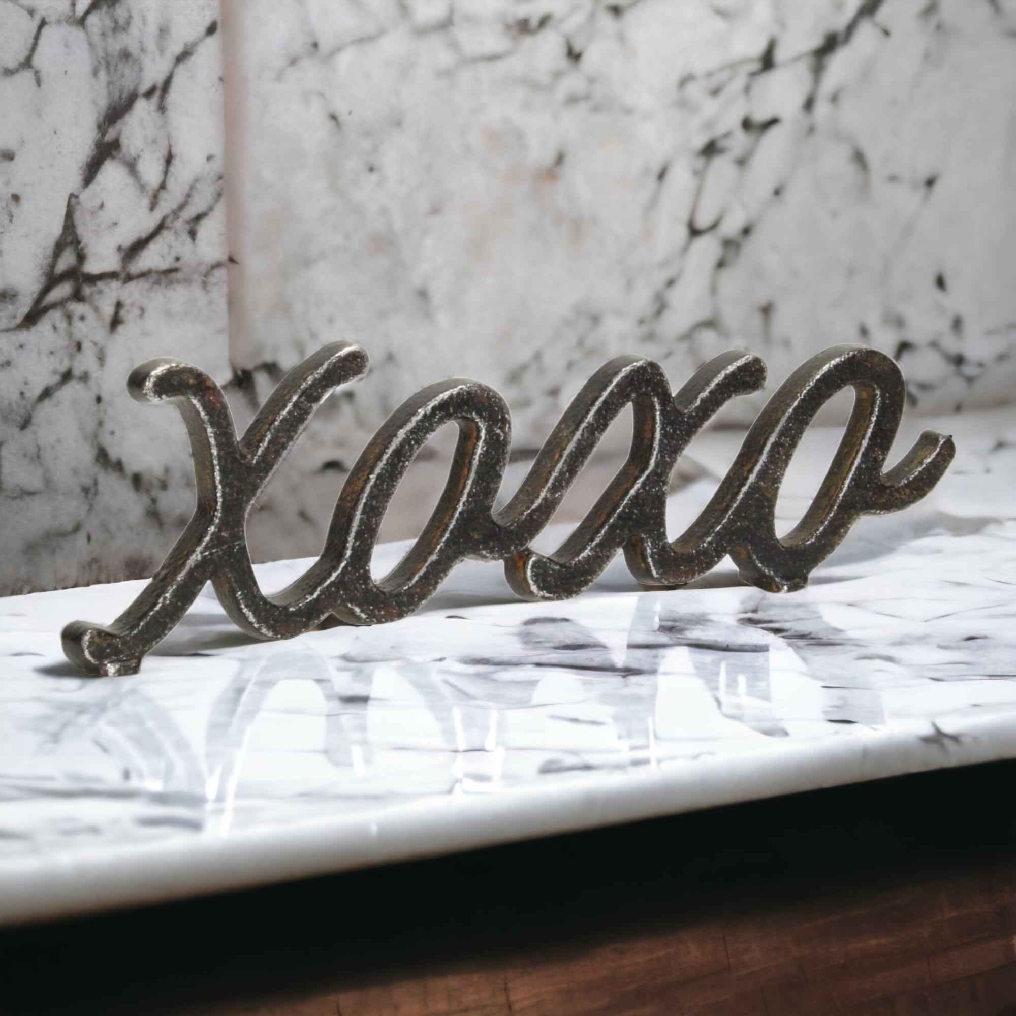 3" Black Cast Iron Hand Painted XOXO Sentiment Tabletop Sculpture