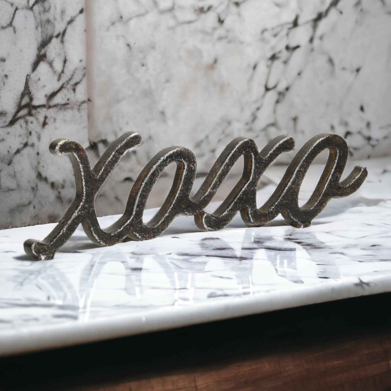 3" Black Cast Iron Hand Painted XOXO Sentiment Tabletop Sculpture