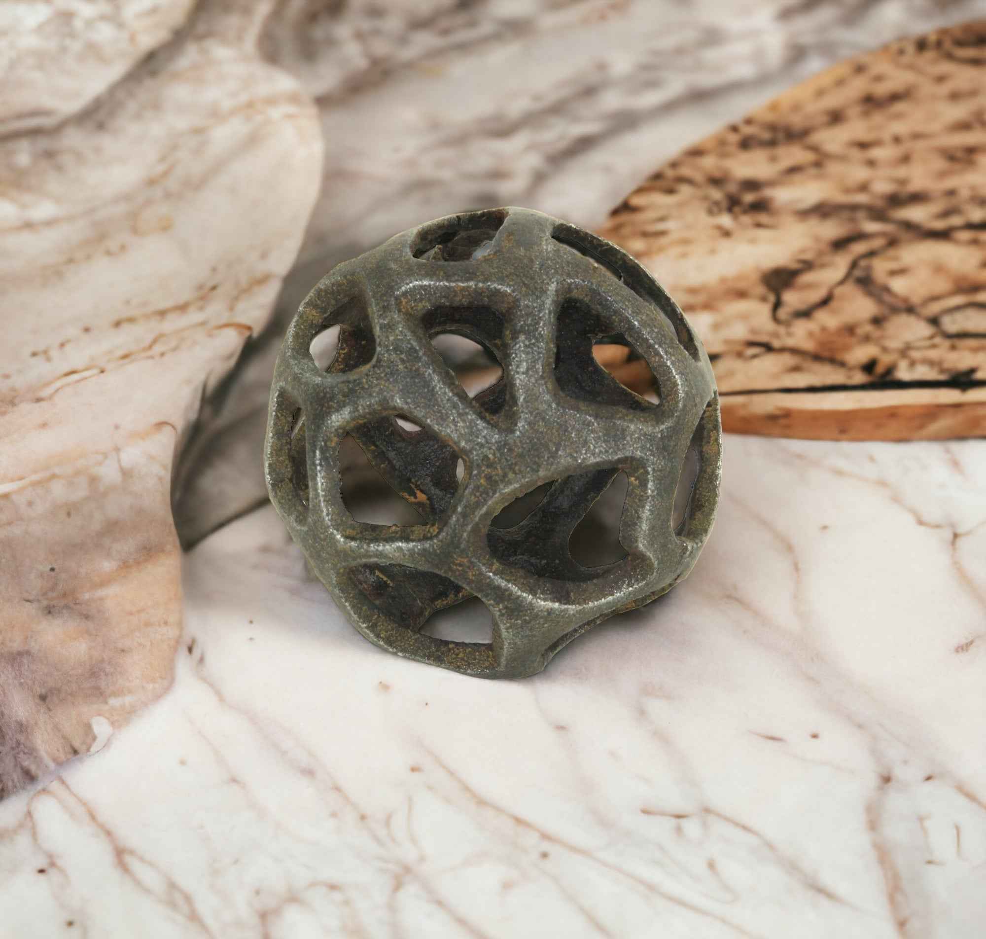 4" Natural Black Cast Iron Abstract Decorative Orb