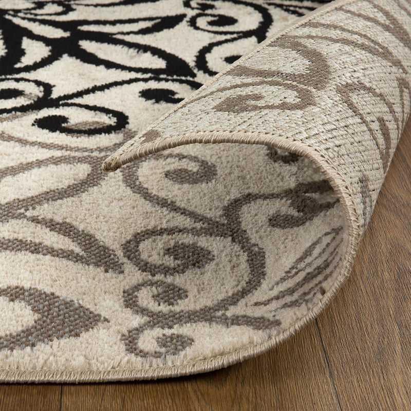 5' X 8' Beige Black And Brown Floral Medallion Area Rug - Home Decor