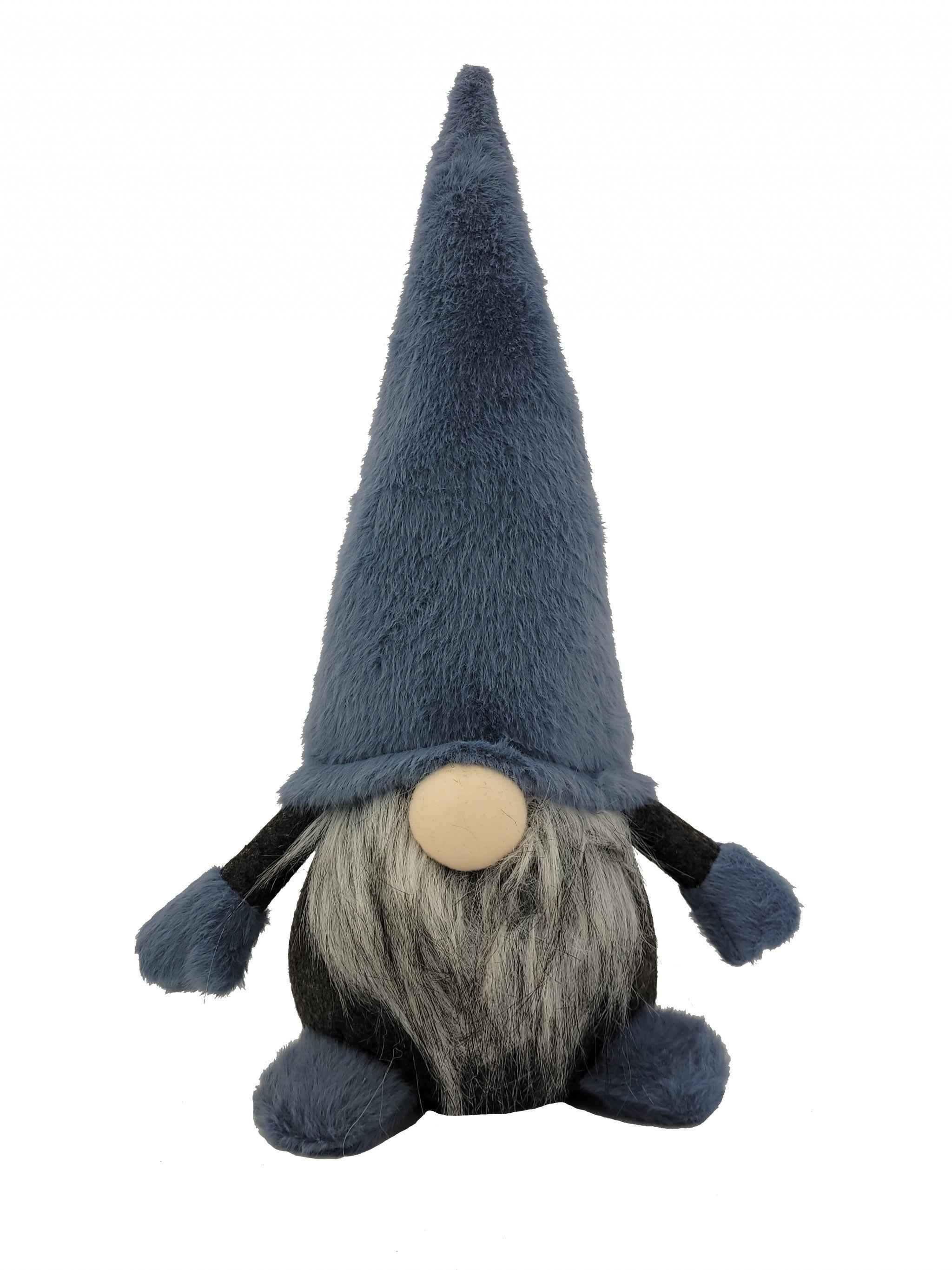 18" Slate Blue And Gray Fabric Standing Gnome Sculpture