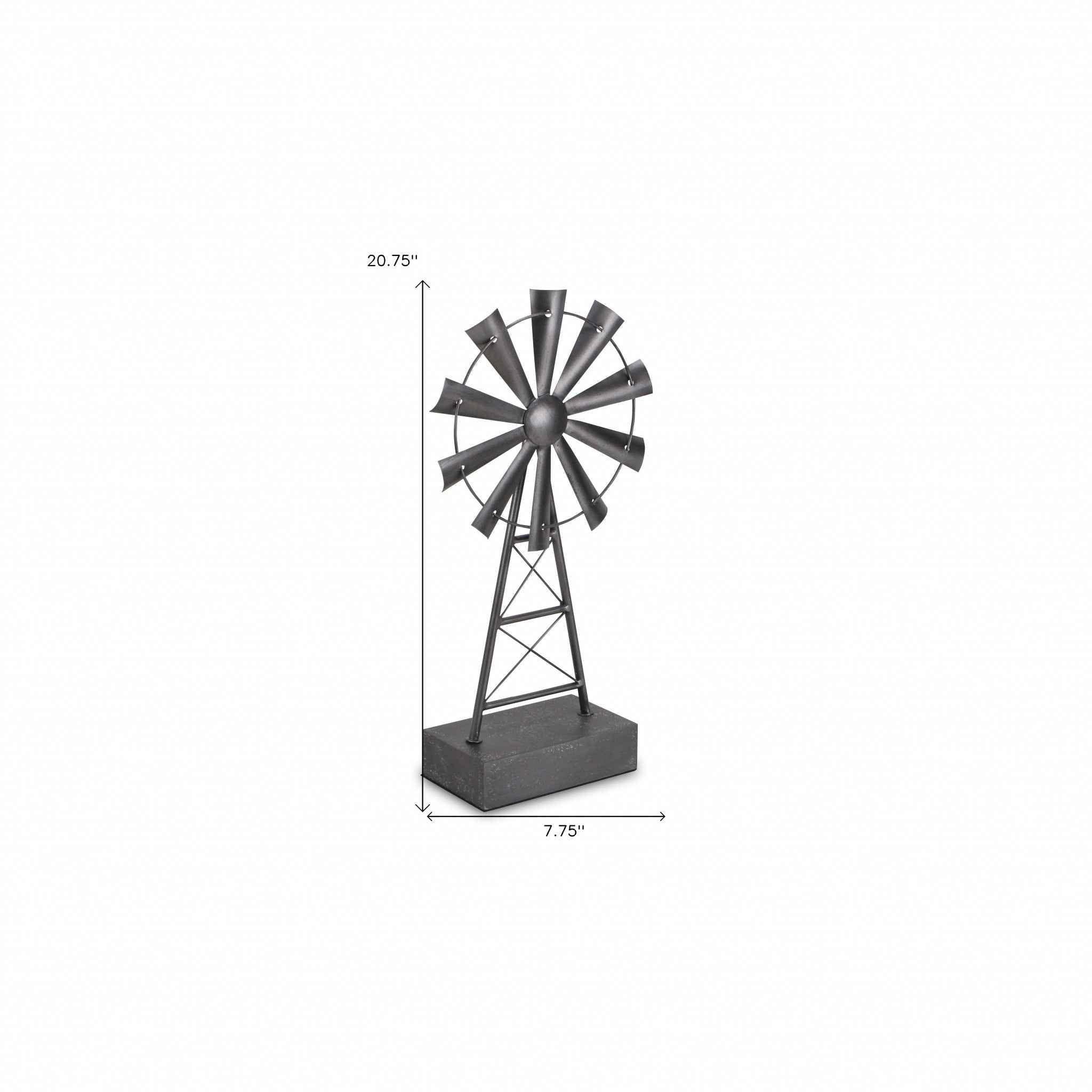 21" Gray Metal Windmill Hand Painted Sculpture