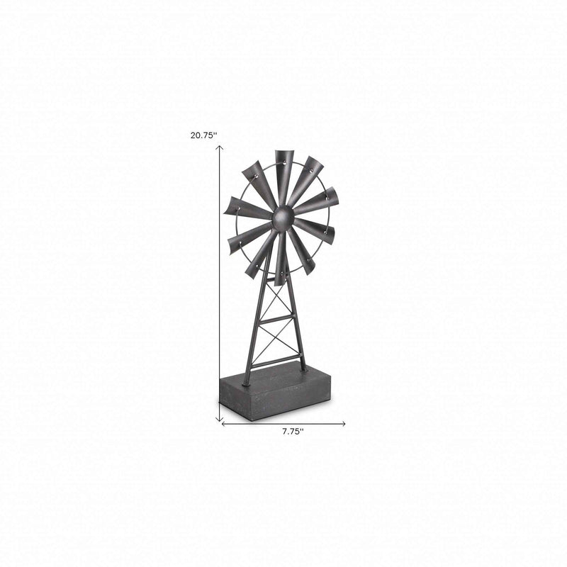 21" Gray Metal Windmill Hand Painted Sculpture