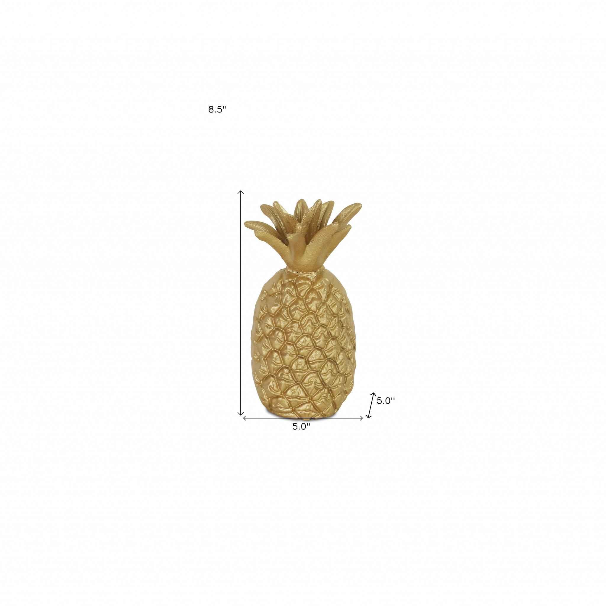 9" Gold Cast Iron Pineapple Hand Painted Sculpture