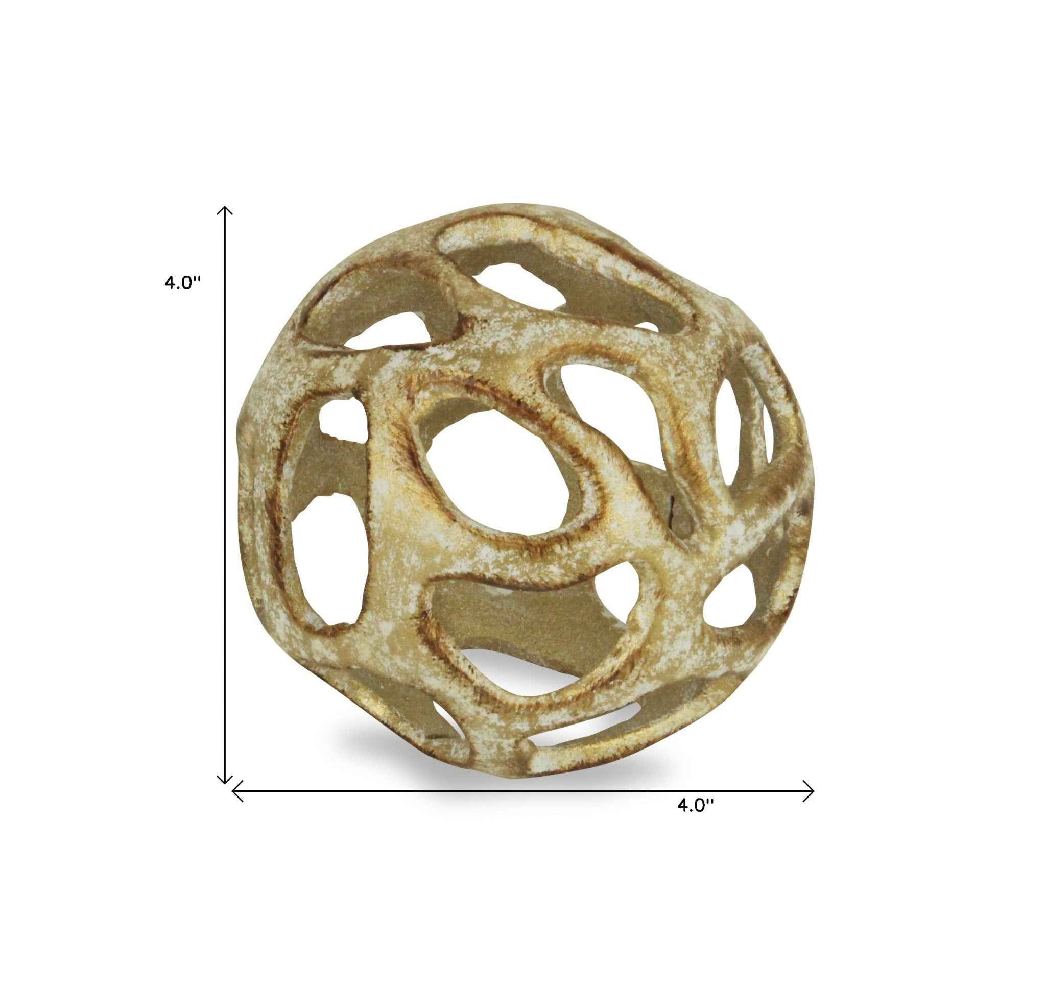 4" Rustic Gold  Cast Iron Abstract Decorative Orb