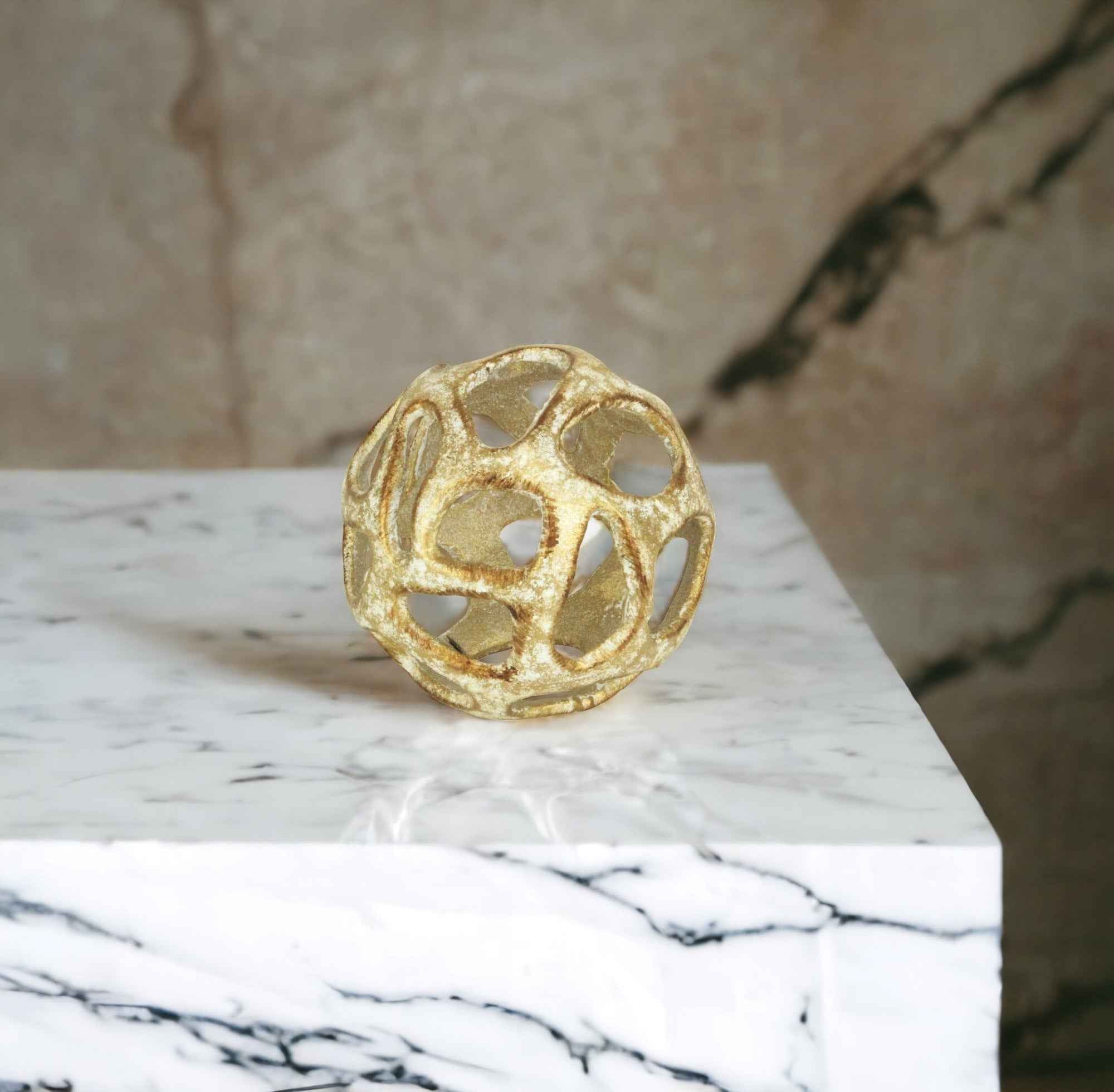 4" Rustic Gold  Cast Iron Abstract Decorative Orb