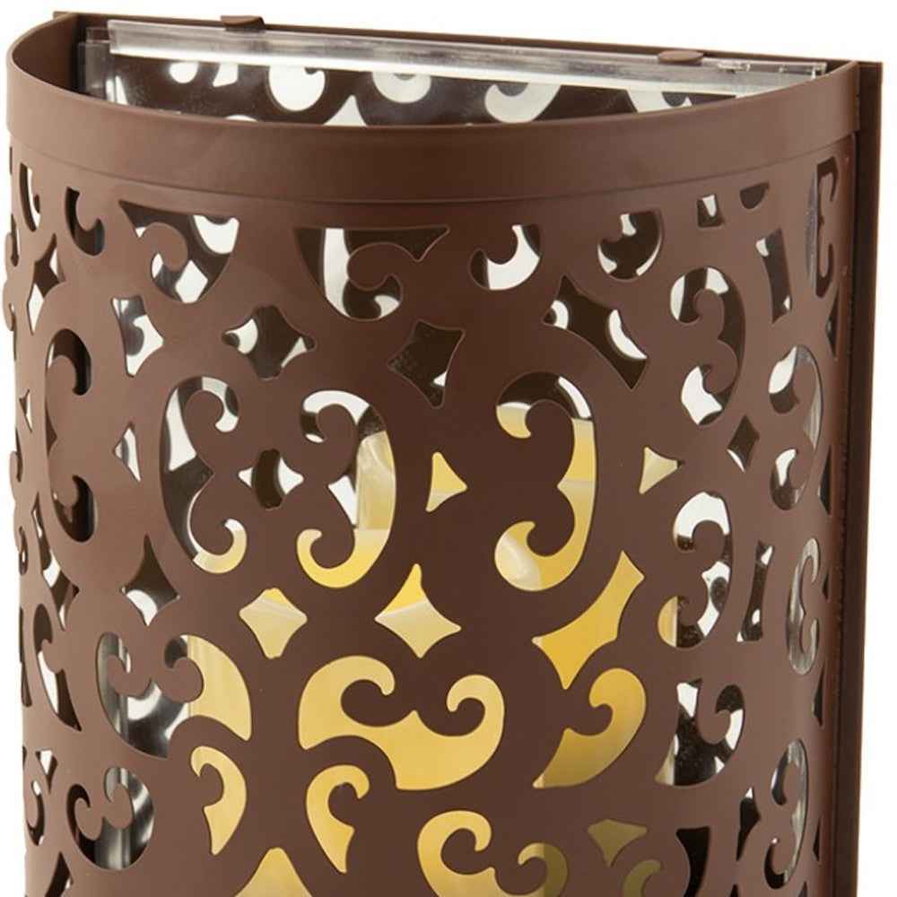 9" Brown Iron Floral Wall Sconce Candle Holder With Candle