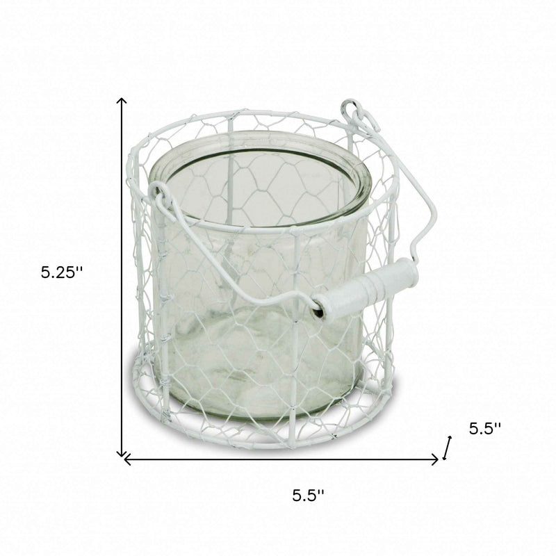 5.25 White and Clear Wire Basket and Glass Jar