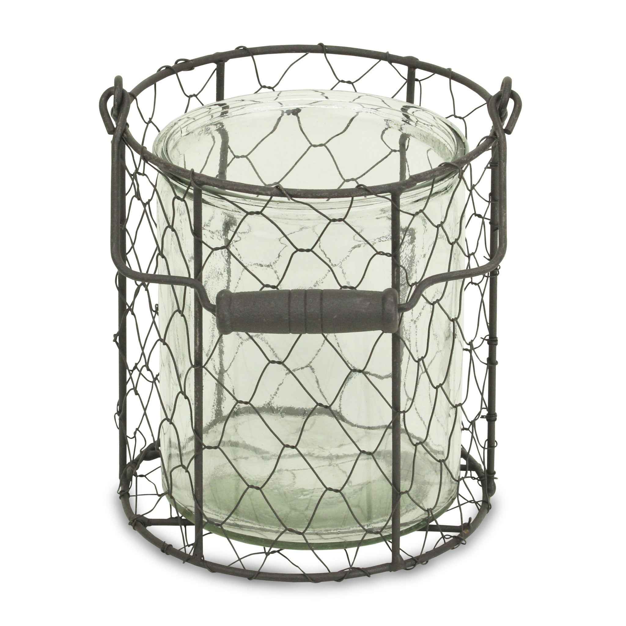 6" Brown and Clear Wire Basket and Glass Jar