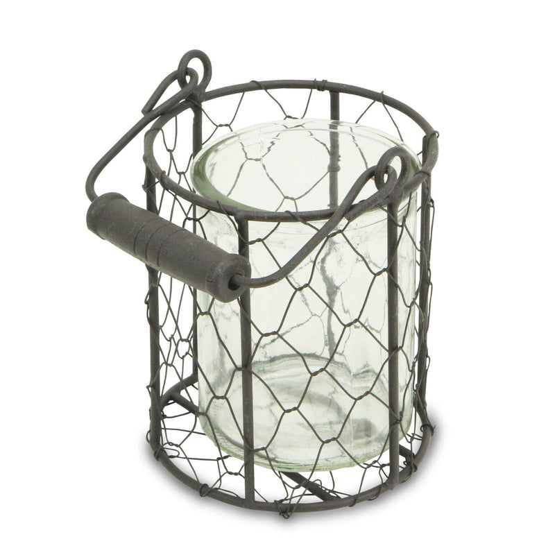 4" Brown and Clear Wire Basket and Glass Jar