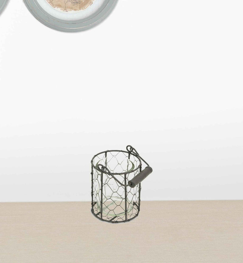 4" Brown and Clear Wire Basket and Glass Jar