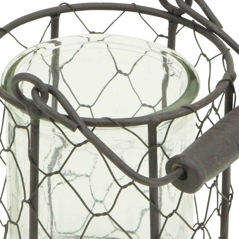 4" Brown and Clear Wire Basket and Glass Jar