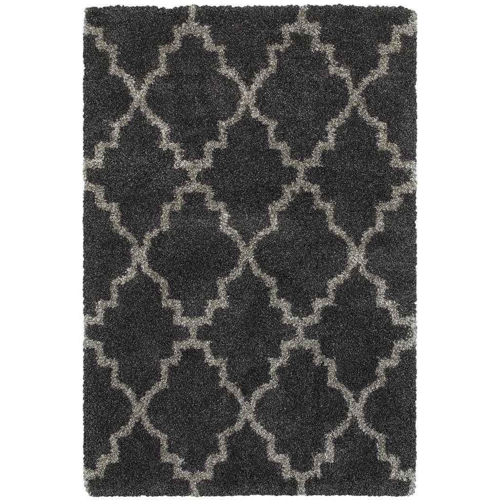 4' X 6' Charcoal And Grey Geometric Shag Power Loom Stain Resistant Area Rug