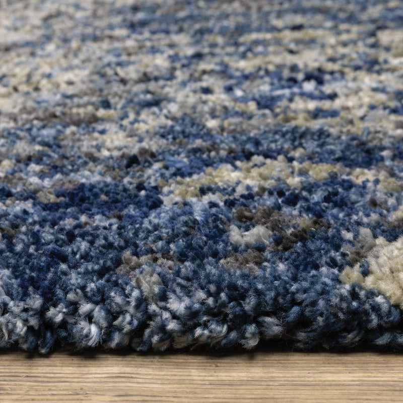 8' Blue And Gray Abstract Shag Runner Rug - Home & Garden