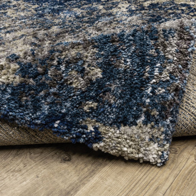 8' Blue And Gray Abstract Shag Runner Rug - Home & Garden