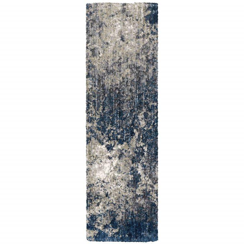8' Blue And Gray Abstract Shag Runner Rug - Home & Garden