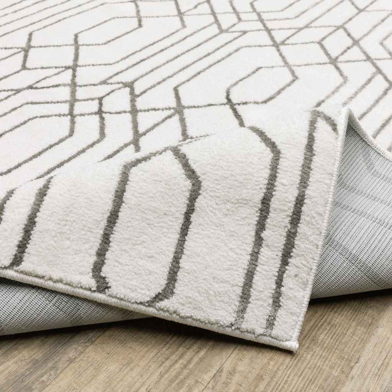 10' X 13' White And Grey Geometric Power Loom Stain Resistant Area Rug