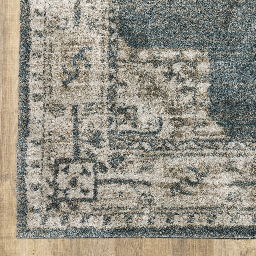 10' X 13' Blue and Beige Oriental Power Loom Area Rug - Home & Garden