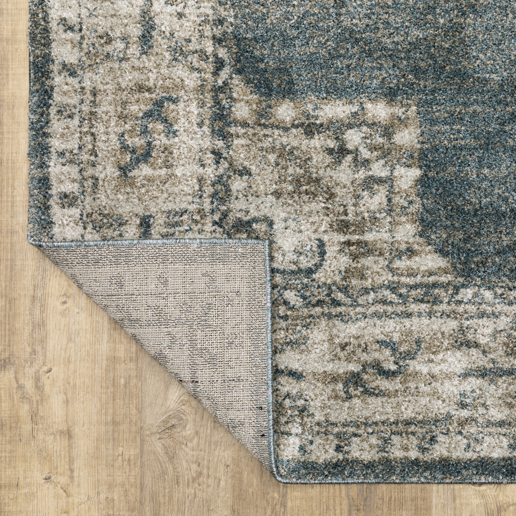 10' X 13' Blue and Beige Oriental Power Loom Area Rug - Home & Garden