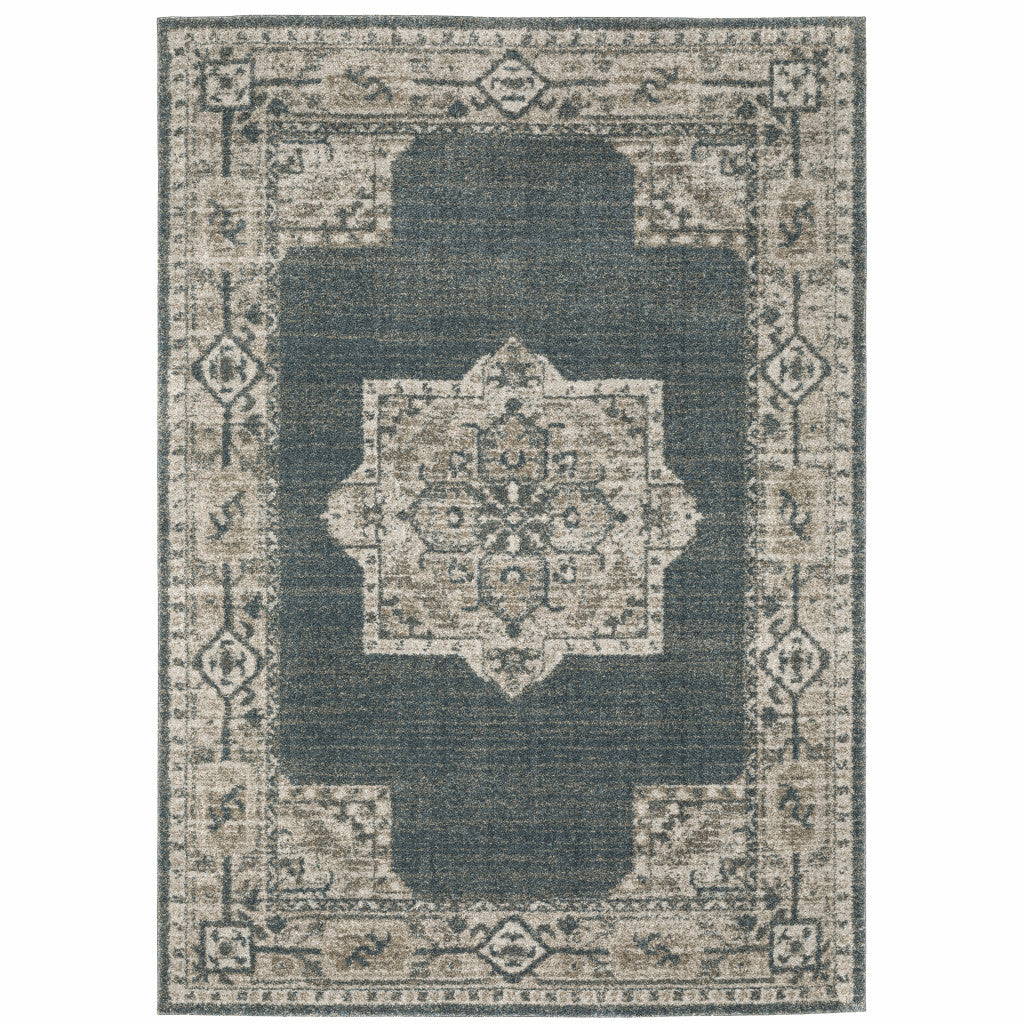 10' X 13' Blue and Beige Oriental Power Loom Area Rug - Home & Garden