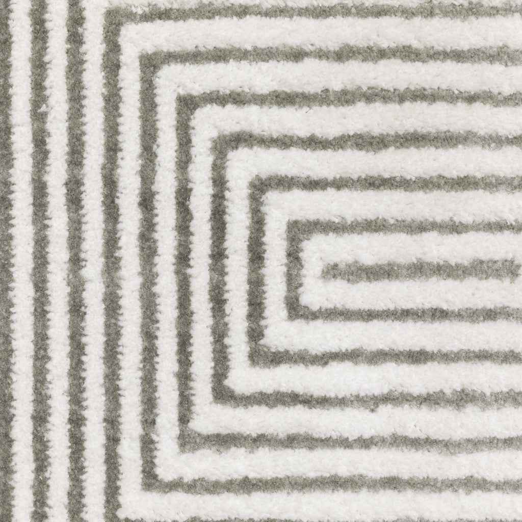 2' X 8' Grey And White Geometric Power Loom Stain Resistant Runner Rug