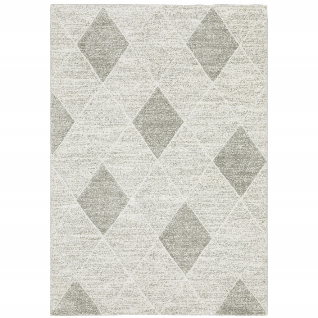 10' X 13' Grey And Ivory Geometric Power Loom Stain Resistant Area Rug - Home & Garden
