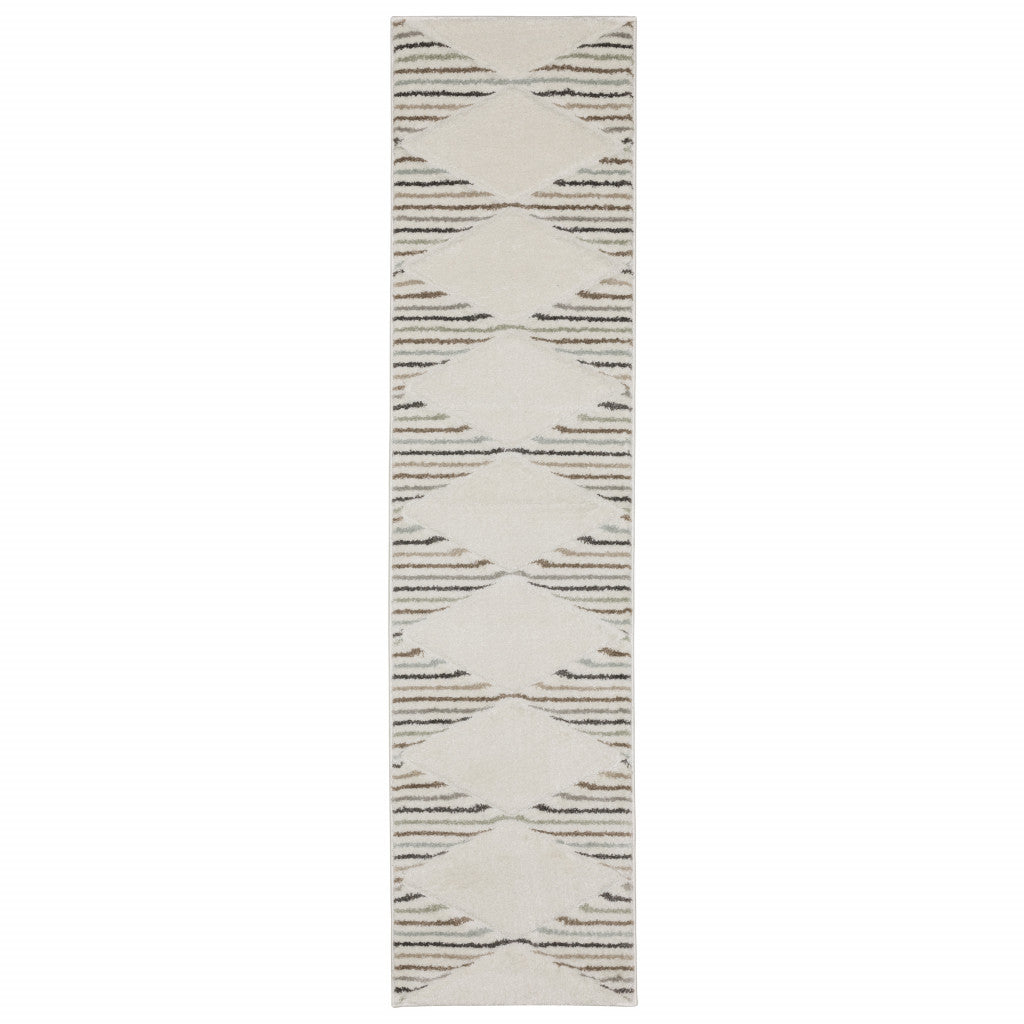 2' X 8' Brown And Ivory Geometric Power Loom Runner Rug - Home & Garden