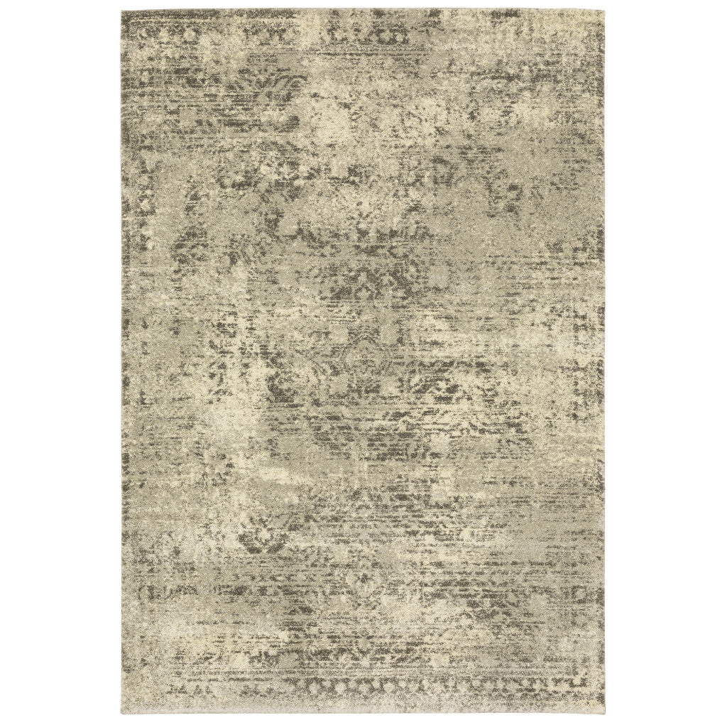 10' X 13' Grey Ivory Beige And Taupe Oriental Power Loom Stain Resistant Area Rug - Home & Garden
