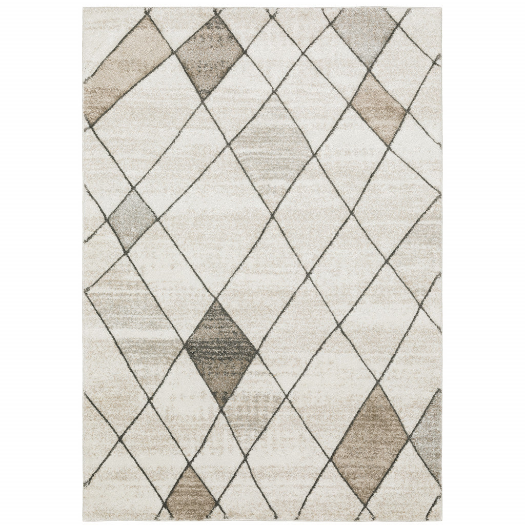 5' X 8' Beige Grey Tan And Brown Geometric Power Loom Stain Resistant Area Rug - Home & Garden