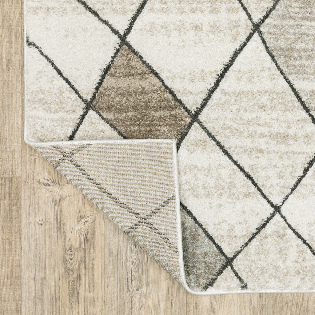 5' X 8' Beige Grey Tan And Brown Geometric Power Loom Stain Resistant Area Rug - Home & Garden