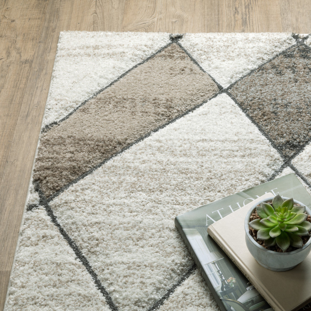 5' X 8' Beige Grey Tan And Brown Geometric Power Loom Stain Resistant Area Rug - Home & Garden