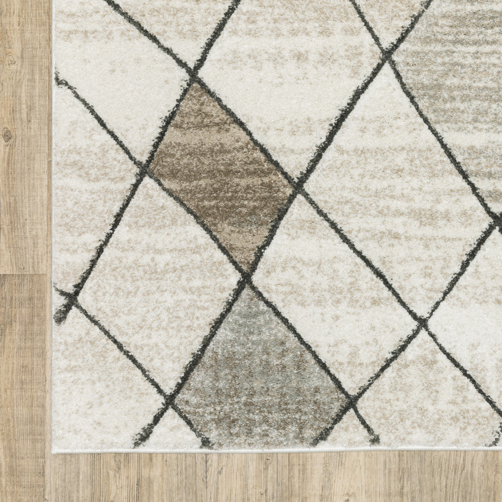 5' X 8' Beige Grey Tan And Brown Geometric Power Loom Stain Resistant Area Rug - Home & Garden