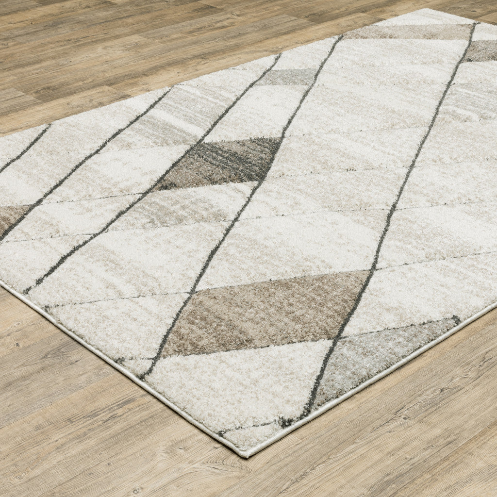 5' X 8' Beige Grey Tan And Brown Geometric Power Loom Stain Resistant Area Rug - Home & Garden