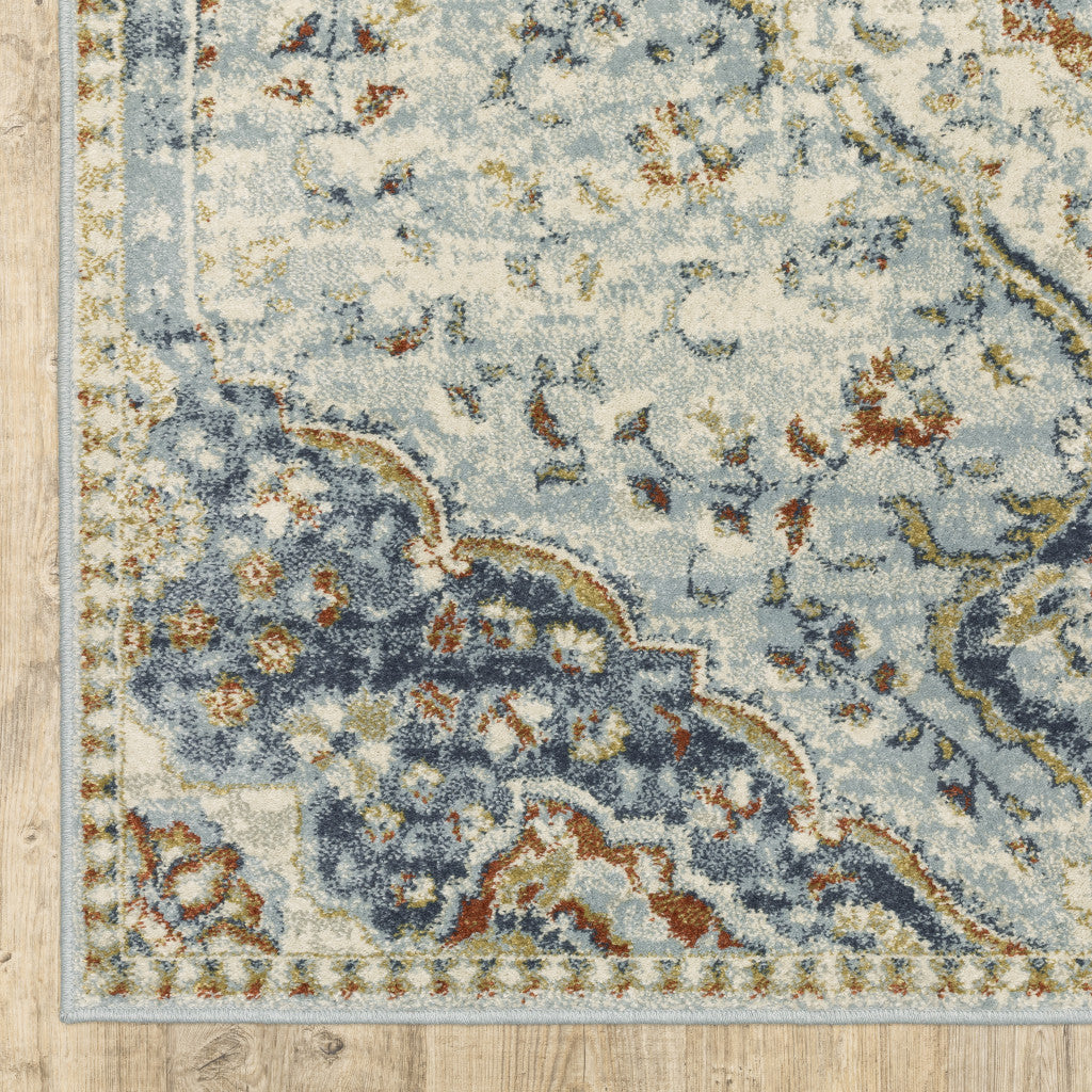 5' X 7' Blue Beige Rust Gold And Teal Oriental Power Loom Stain Resistant Area Rug - Home & Garden
