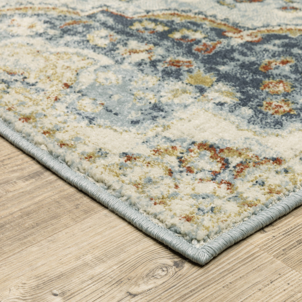 5' X 7' Blue Beige Rust Gold And Teal Oriental Power Loom Stain Resistant Area Rug - Home & Garden
