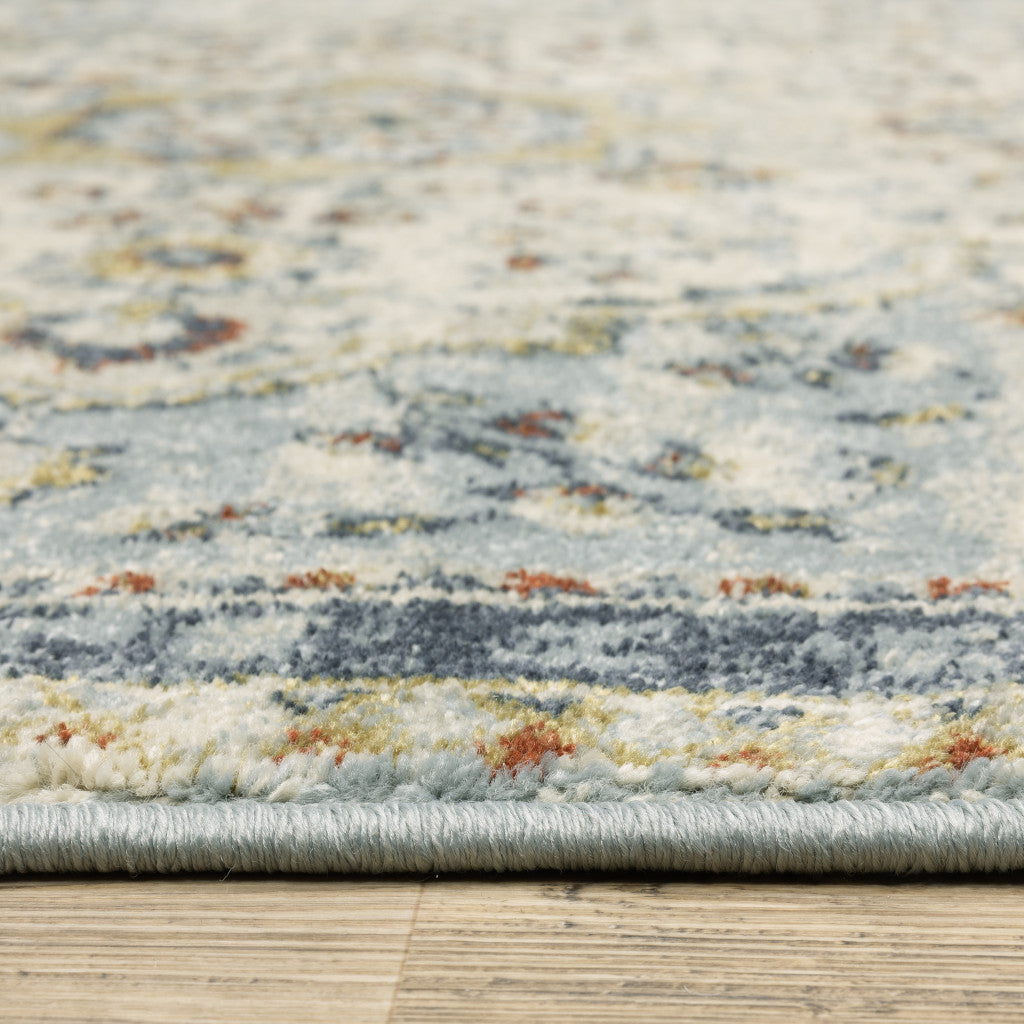5' X 7' Blue Beige Rust Gold And Teal Oriental Power Loom Stain Resistant Area Rug - Home & Garden