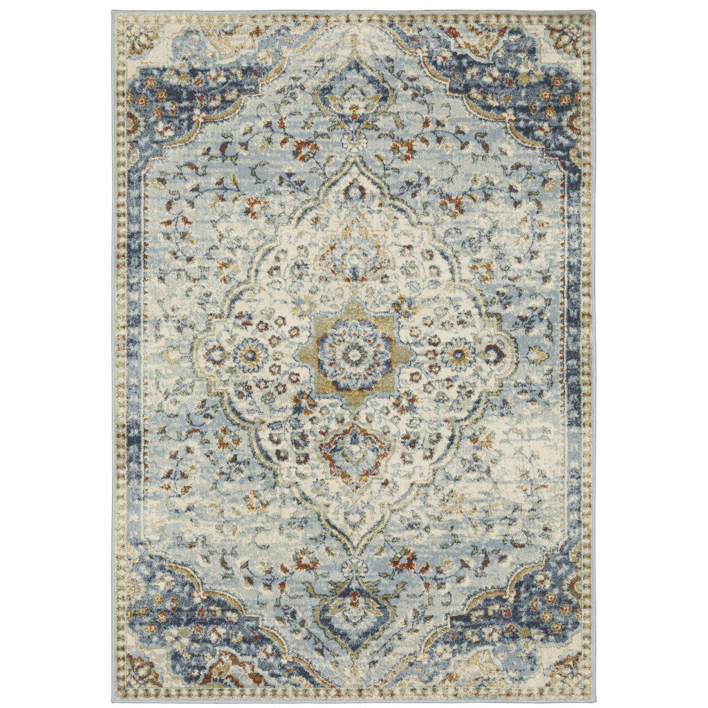 5' X 7' Blue Beige Rust Gold And Teal Oriental Power Loom Stain Resistant Area Rug - Home & Garden