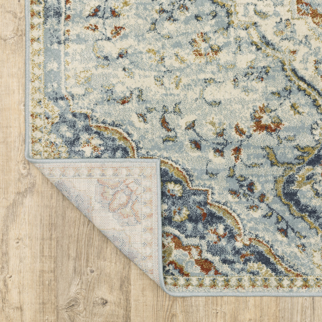 5' X 7' Blue Beige Rust Gold And Teal Oriental Power Loom Stain Resistant Area Rug - Home & Garden