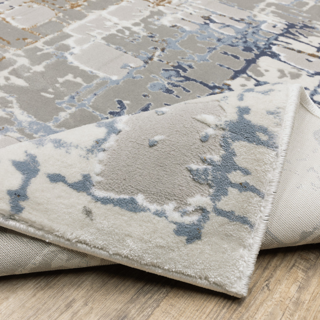 6' X 9' Grey Blue Brown Ivory And Deep Blue Abstract Power Loom Stain Resistant Area Rug - Home & Garden