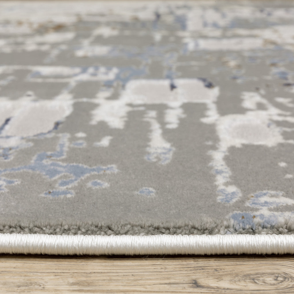 6' X 9' Grey Blue Brown Ivory And Deep Blue Abstract Power Loom Stain Resistant Area Rug - Home & Garden