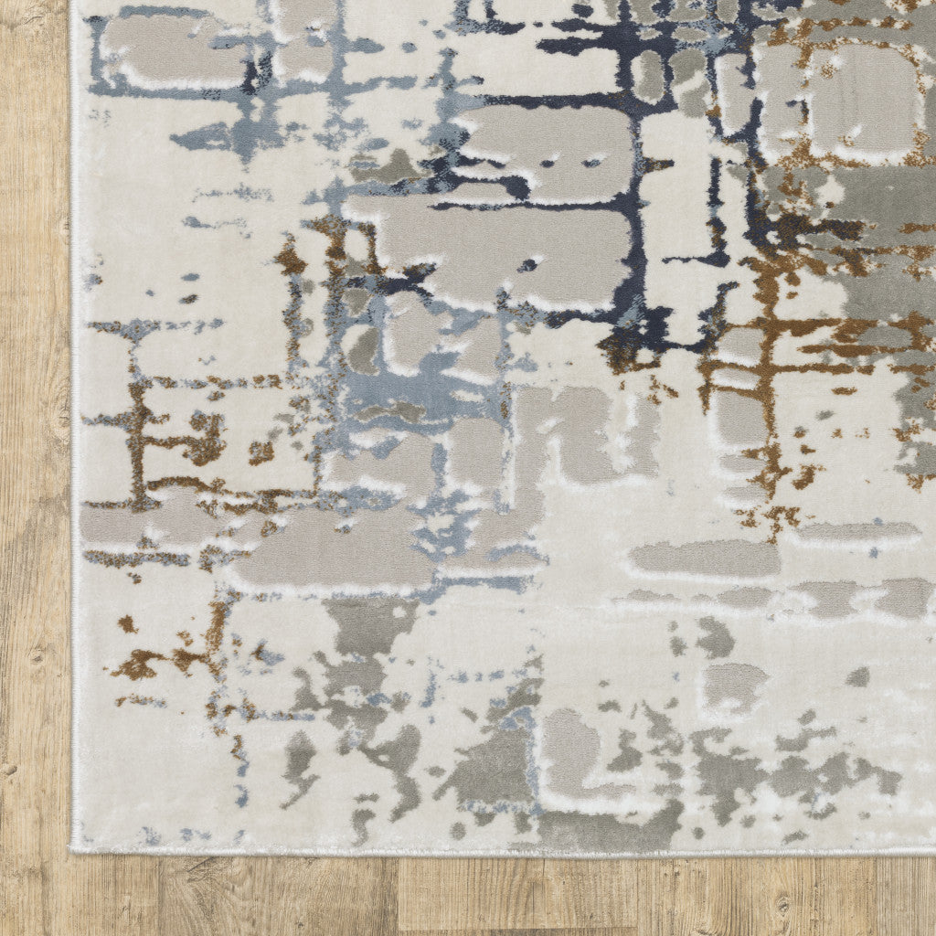 6' X 9' Grey Blue Brown Ivory And Deep Blue Abstract Power Loom Stain Resistant Area Rug - Home & Garden