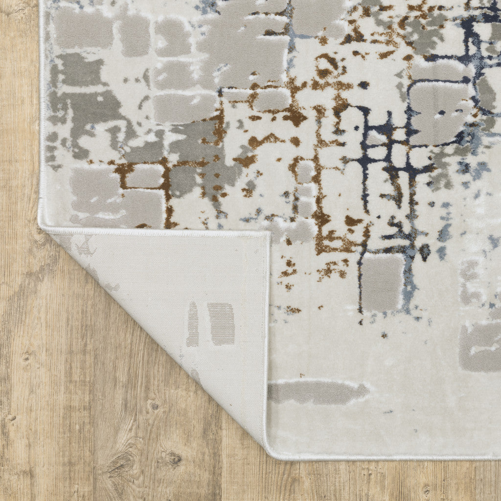6' X 9' Grey Blue Brown Ivory And Deep Blue Abstract Power Loom Stain Resistant Area Rug - Home & Garden