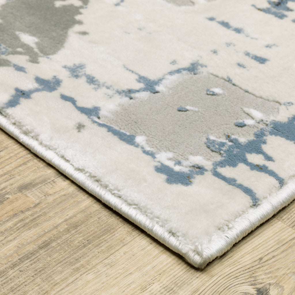 6' X 9' Grey Blue Brown Ivory And Deep Blue Abstract Power Loom Stain Resistant Area Rug - Home & Garden